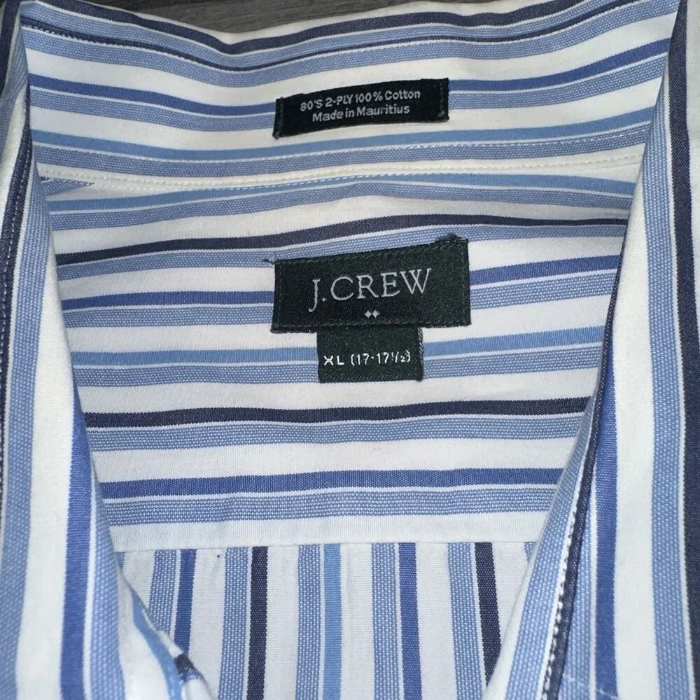 J.CREW Men's XL Blue Striped Button down With Green Label